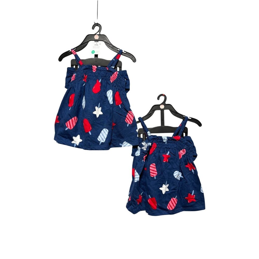 NWT Lot of 2 Carters Twins Girl 2-Piece Sundresses 0-3 Months Red White Blue